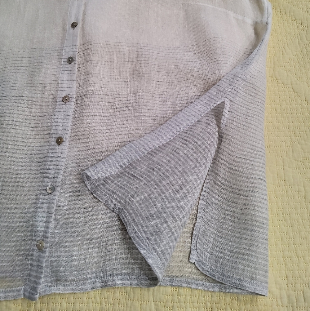 Eileen Fisher Linen White Silver Striped Button-Up Blouse Size 2X - Picture 9 of 12